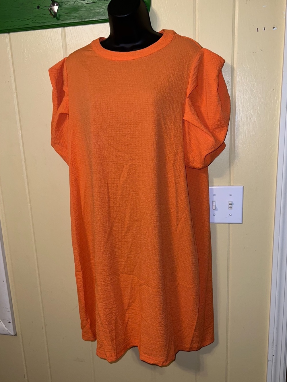 SHEIN Orange Textured Puff Sleeve Relax Fit Casual Shift Dress Size XL - Picture 3 of 7